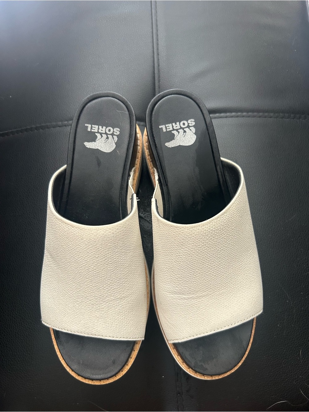 Sorel Cream Leather Slide Mules with Black Footbed